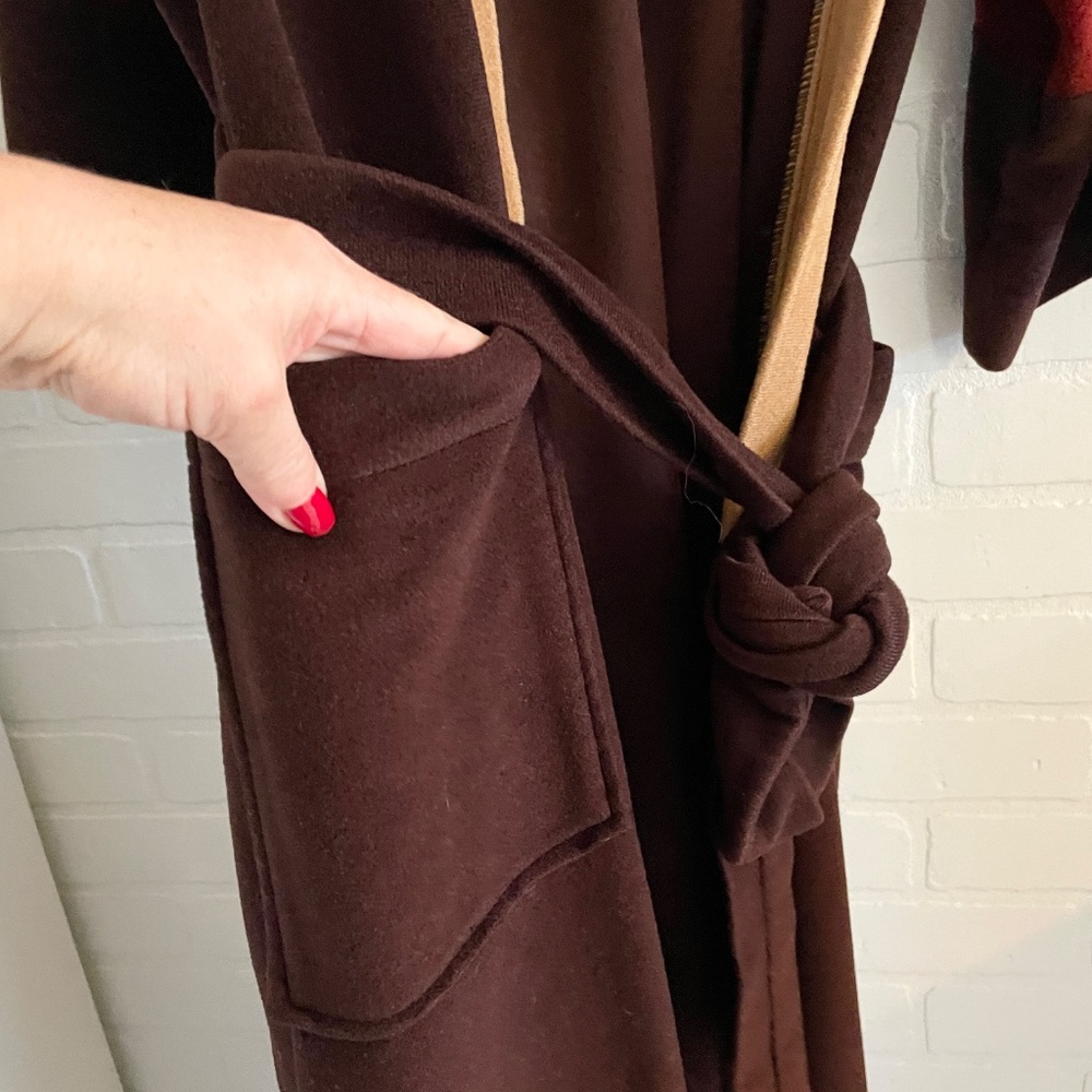 Vintage 70s Men’s (or unisex) Robe Velvet Mod Blokecore Brown Earthy tones OS - Picture 6 of 13